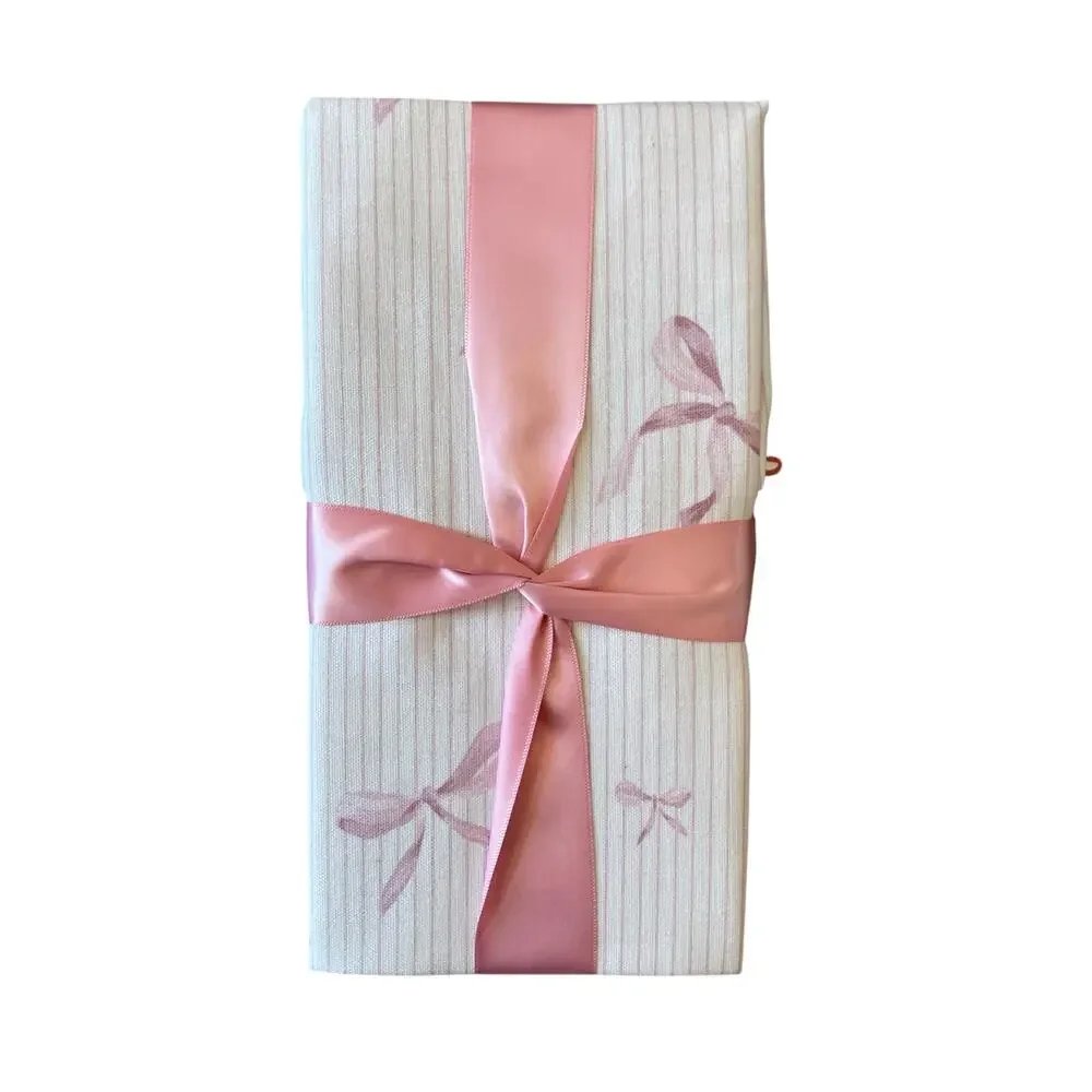 INDIGO Pink Bow Pinstripe Cotton Dinner Napkins 18x18 Set of 4 NEW
